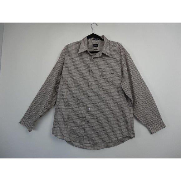 Men's Arrow Dress Shirt Size L 16 1/2 32-33 Brown Plaid Long Sleeve - Picture 2 of 13
